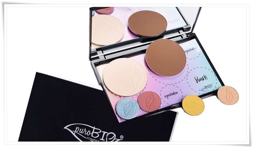 Sustainable magnetic makeup palette with organic powder refills to reduce plastic waste in NZ